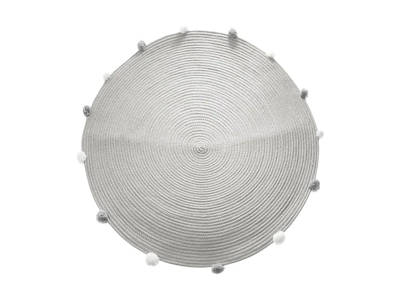 Tapis Déco Enfant "Gros Pompons" 90cm Gris