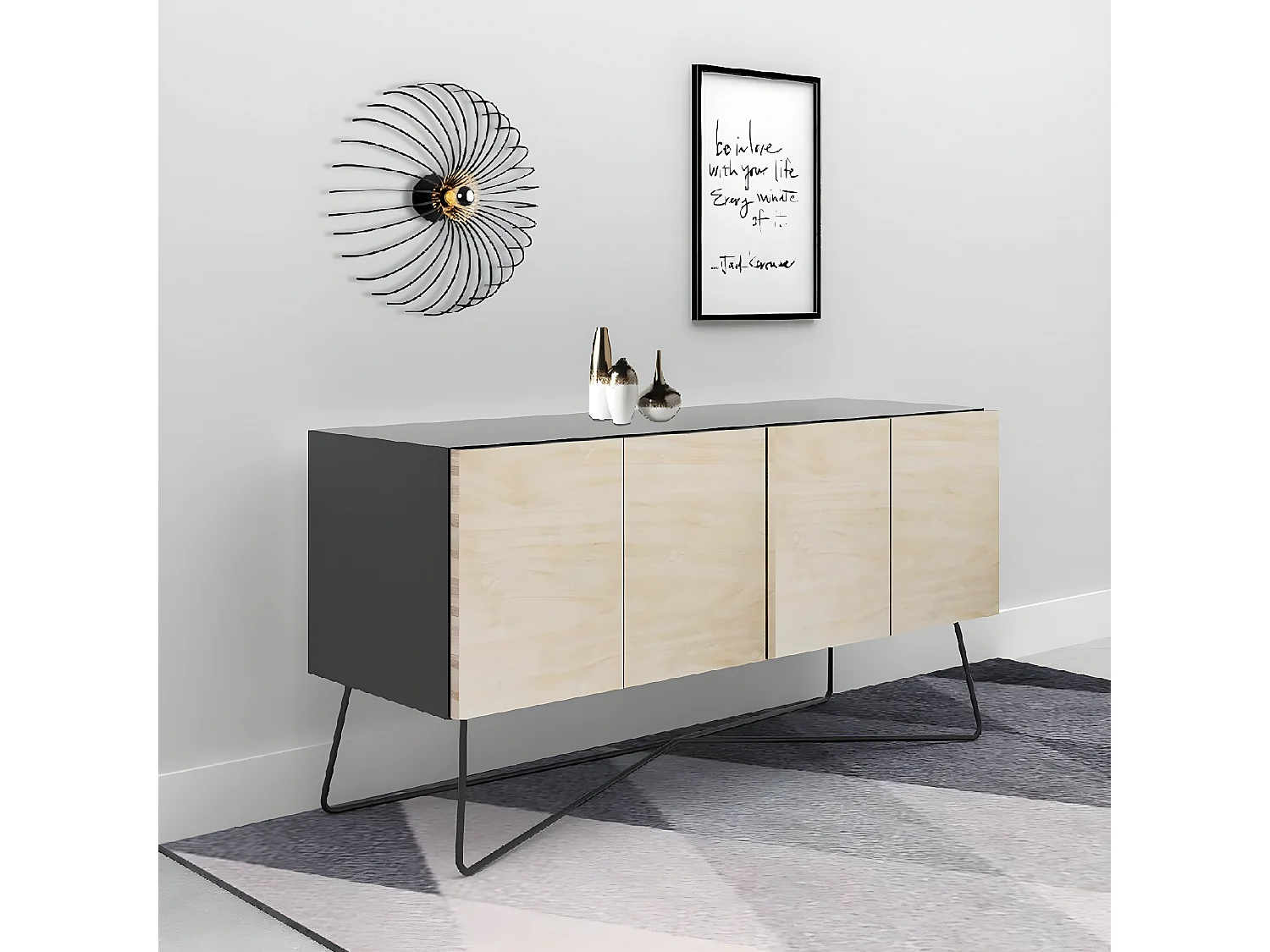 Applique Carrara, Noir, 46x46x13 cm, EPIKASA