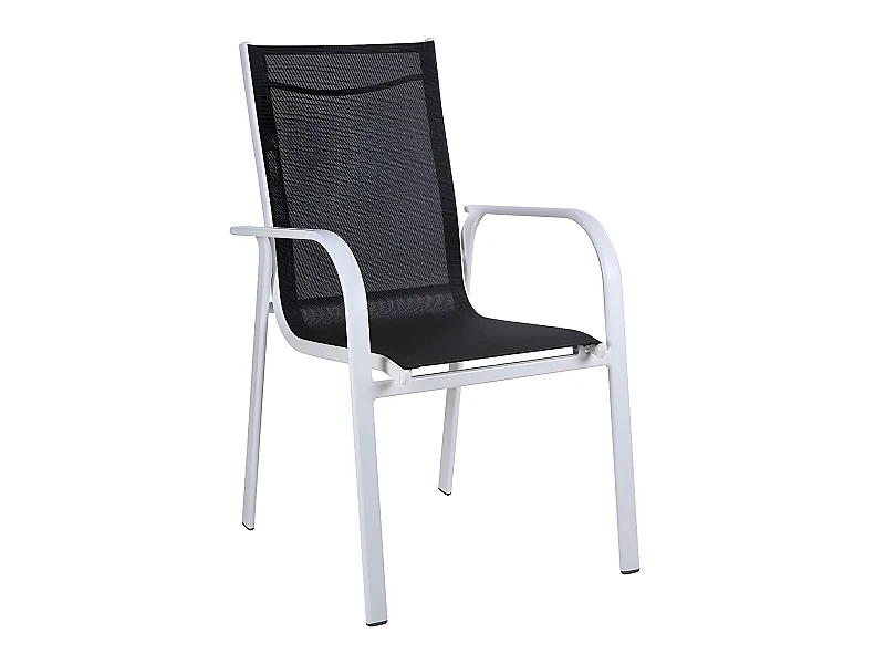 Silla de jardín apilable de aluminio y textileno waterproof gris y blanca - LINOSA