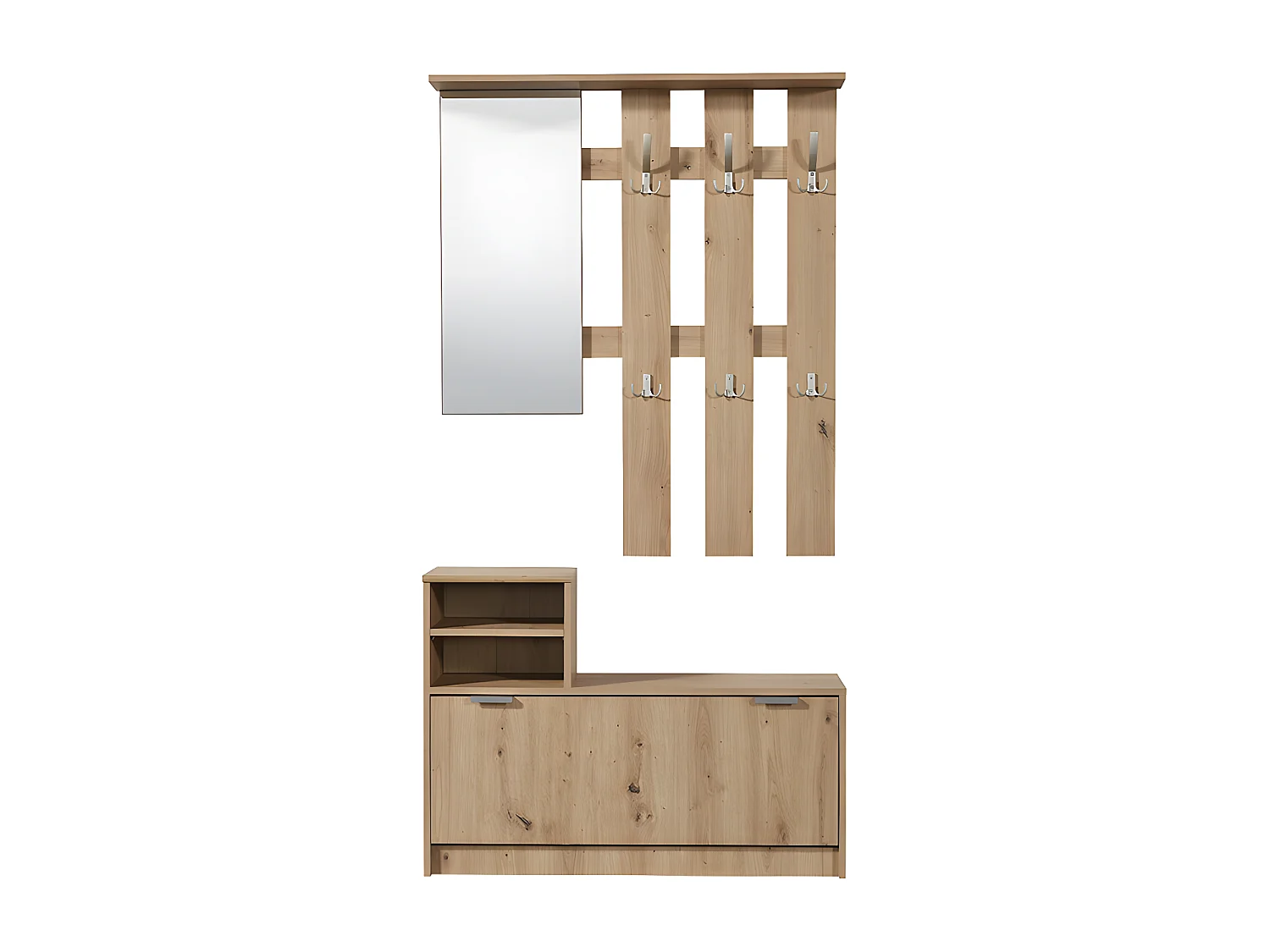 Vestiaire PENINA - 1 porte, 2 niches et 1 miroir - Coloris : Chêne