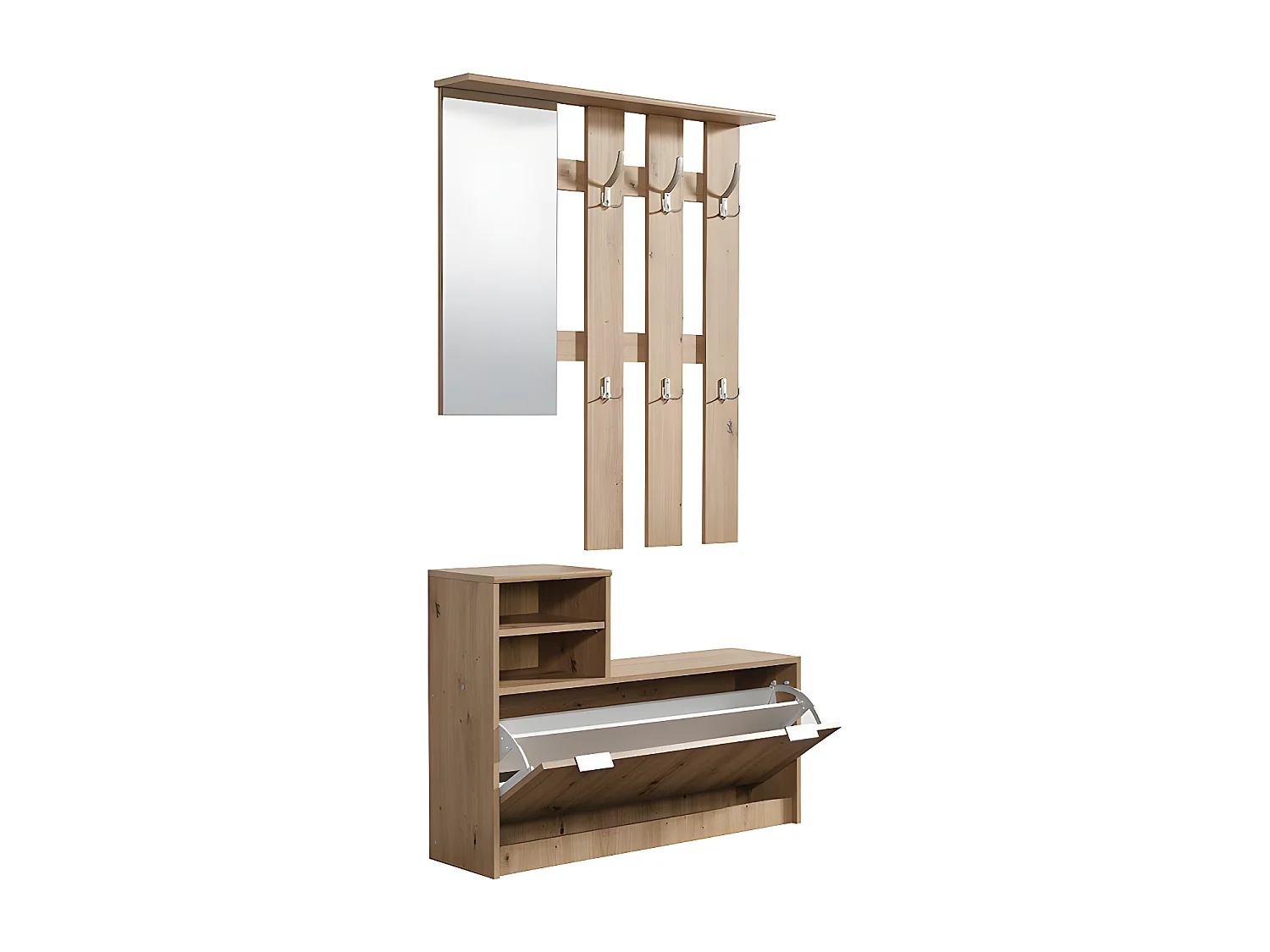 Vestiaire PENINA - 1 porte, 2 niches et 1 miroir - Coloris : Chêne
