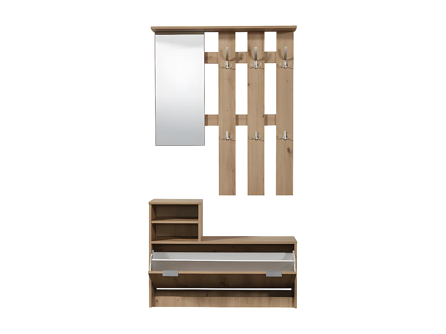 Vestiaire PENINA - 1 porte, 2 niches et 1 miroir - Coloris : Chêne