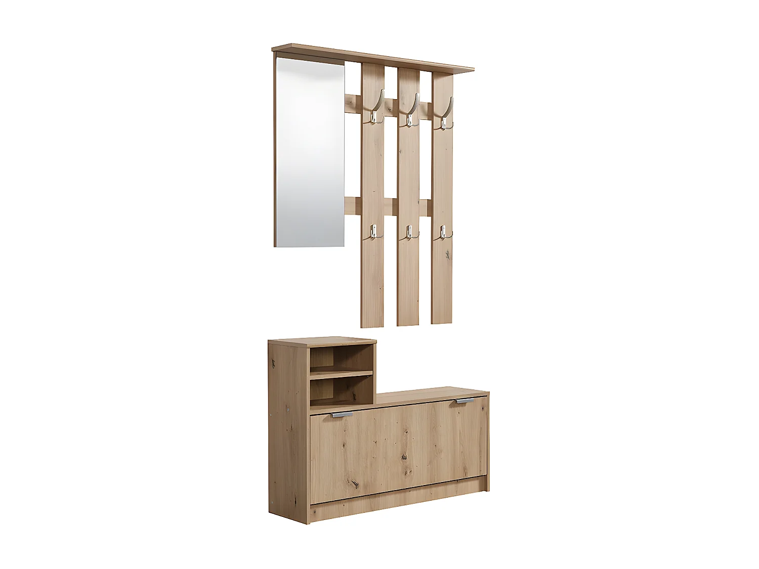 Vestiaire PENINA - 1 porte, 2 niches et 1 miroir - Coloris : Chêne