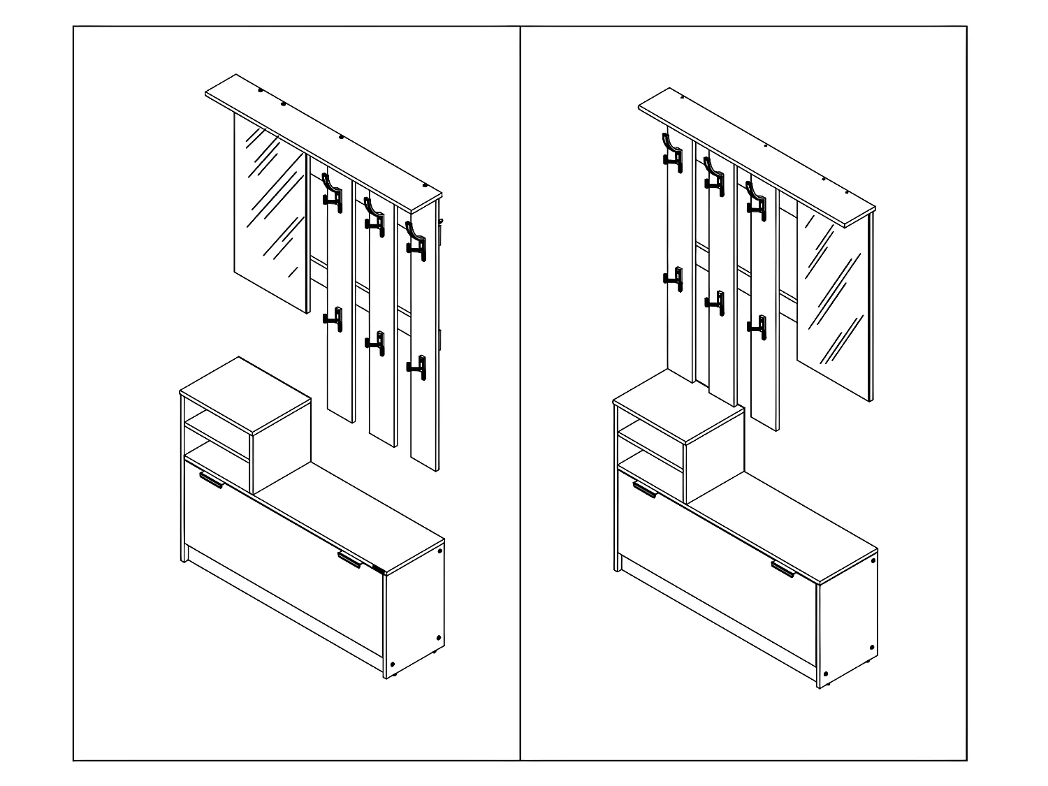 Vestiaire PENINA - 1 porte, 2 niches et 1 miroir - Coloris : Chêne