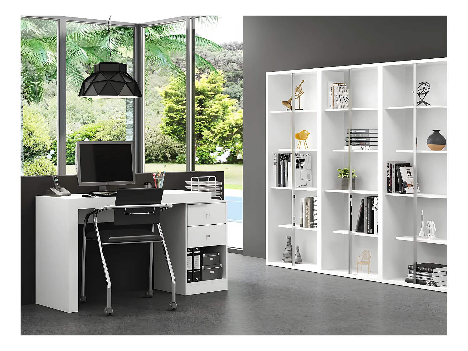 Scrivania angolare con 2 cassetti e 2 ante Bianca - EVAN