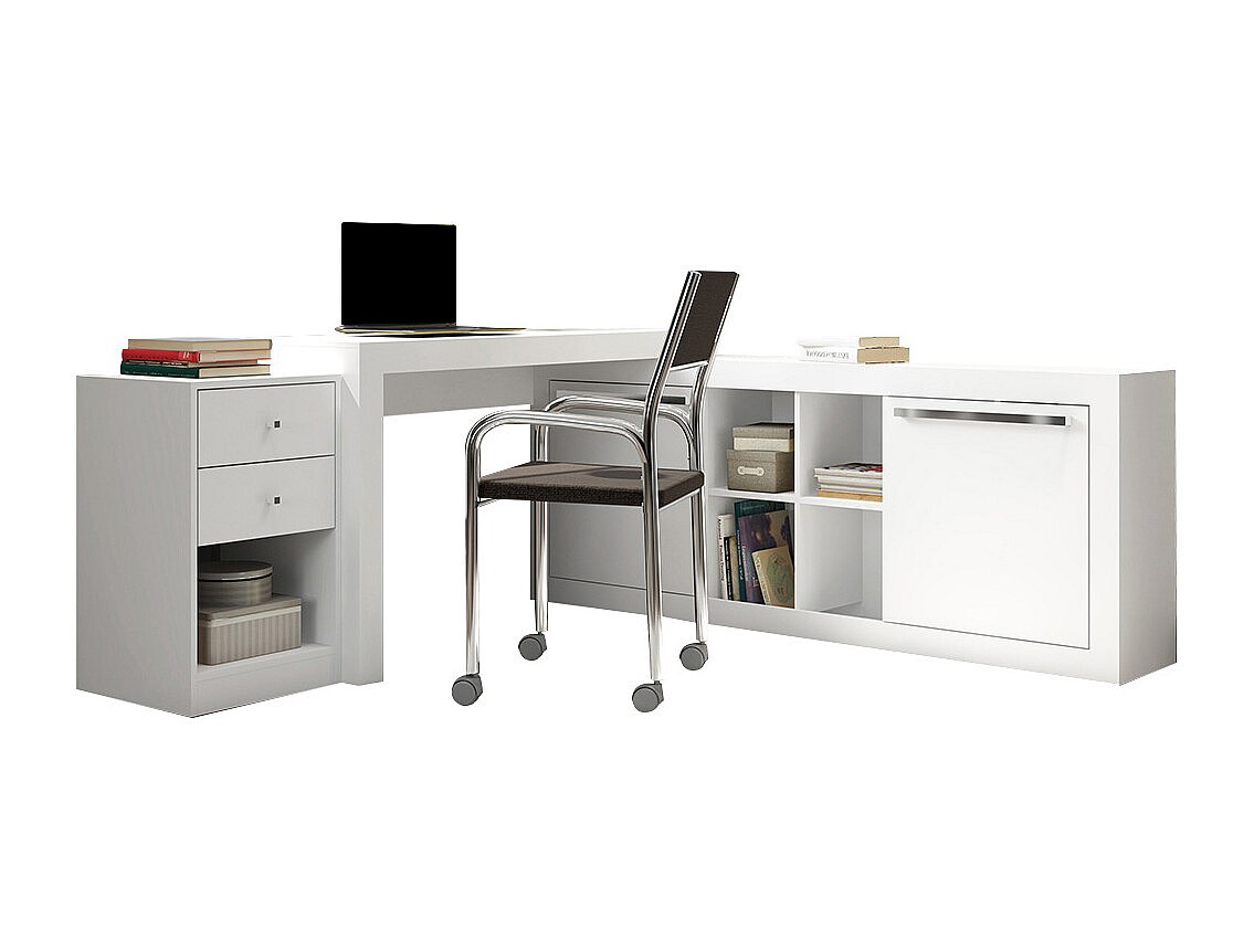 Eckschreibtisch mit 2 Schubladen & 2 Türen - Weiß - EVAN günstig online kaufen