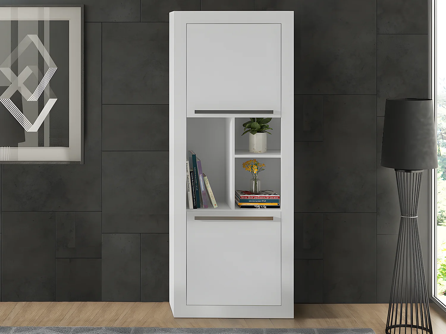 Bureau d'angle - 2 tiroirs et 2 portes - Coloris : Blanc - EVAN