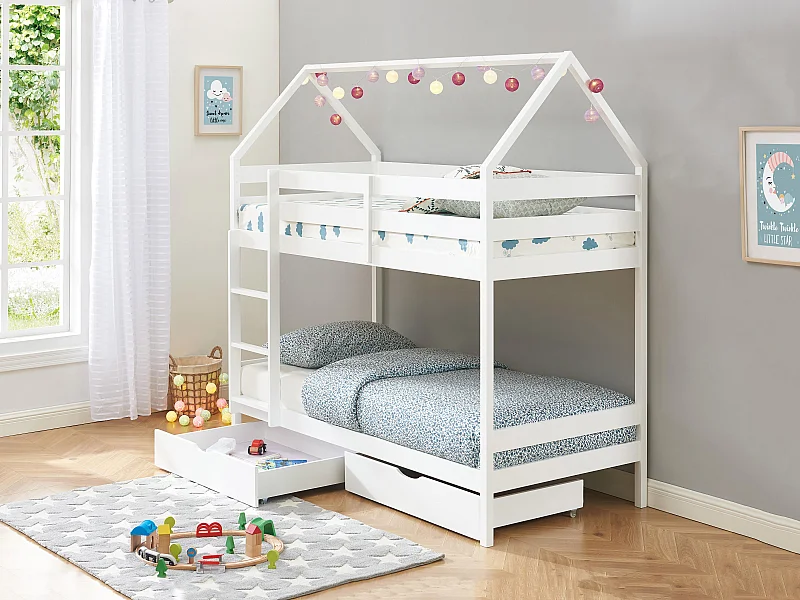 Stapelbed  2 x 90 x 190 cm - 2 laden - Grenen - Wit - CHORI