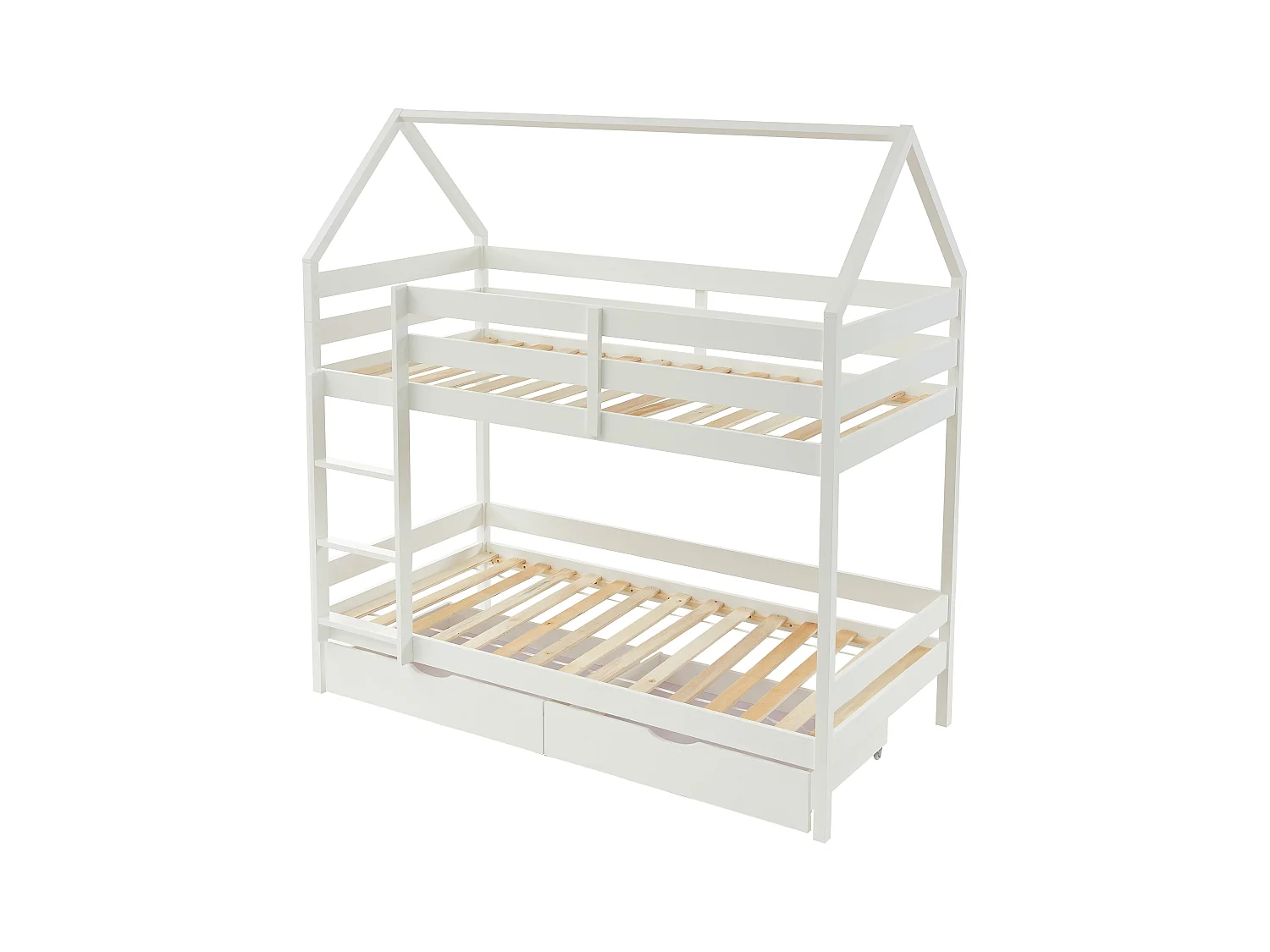 Lits superposés cabane 2 x 90 x 190 cm - 2 tiroirs - Pin - Blanc - CHORI