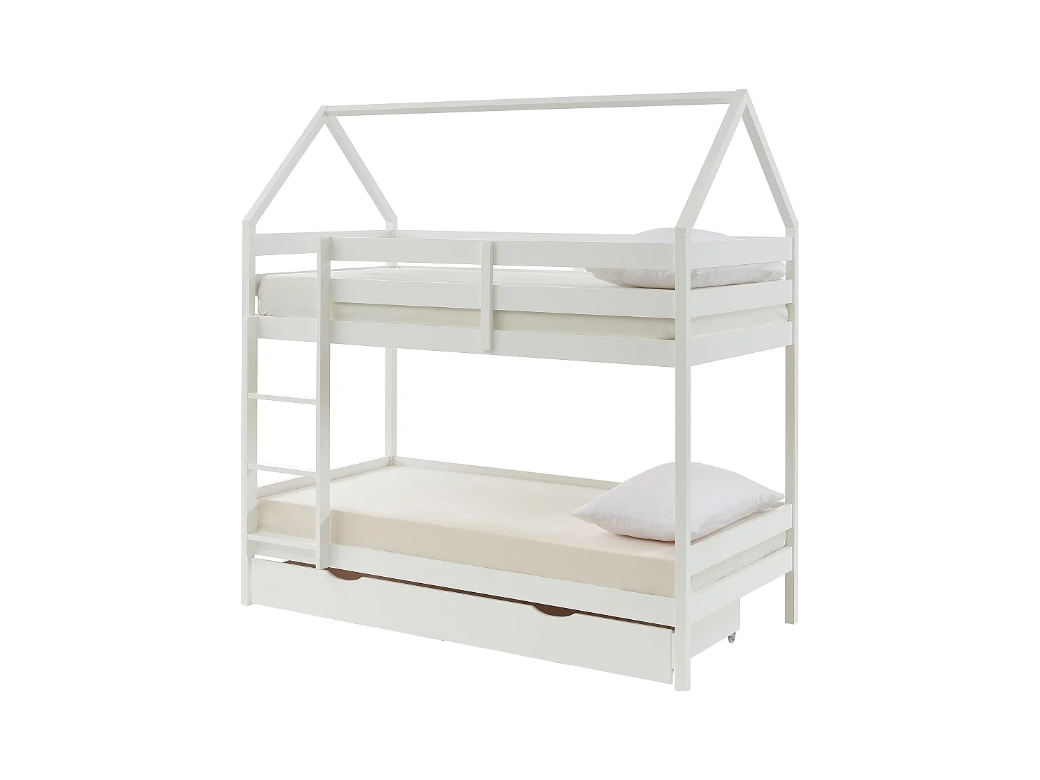 Lits superposés cabane 2 x 90 x 190 cm - 2 tiroirs - Pin - Blanc - CHORI
