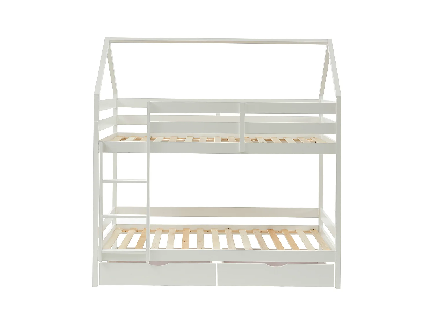 Lits superposés cabane 2 x 90 x 190 cm - 2 tiroirs - Pin - Blanc - CHORI