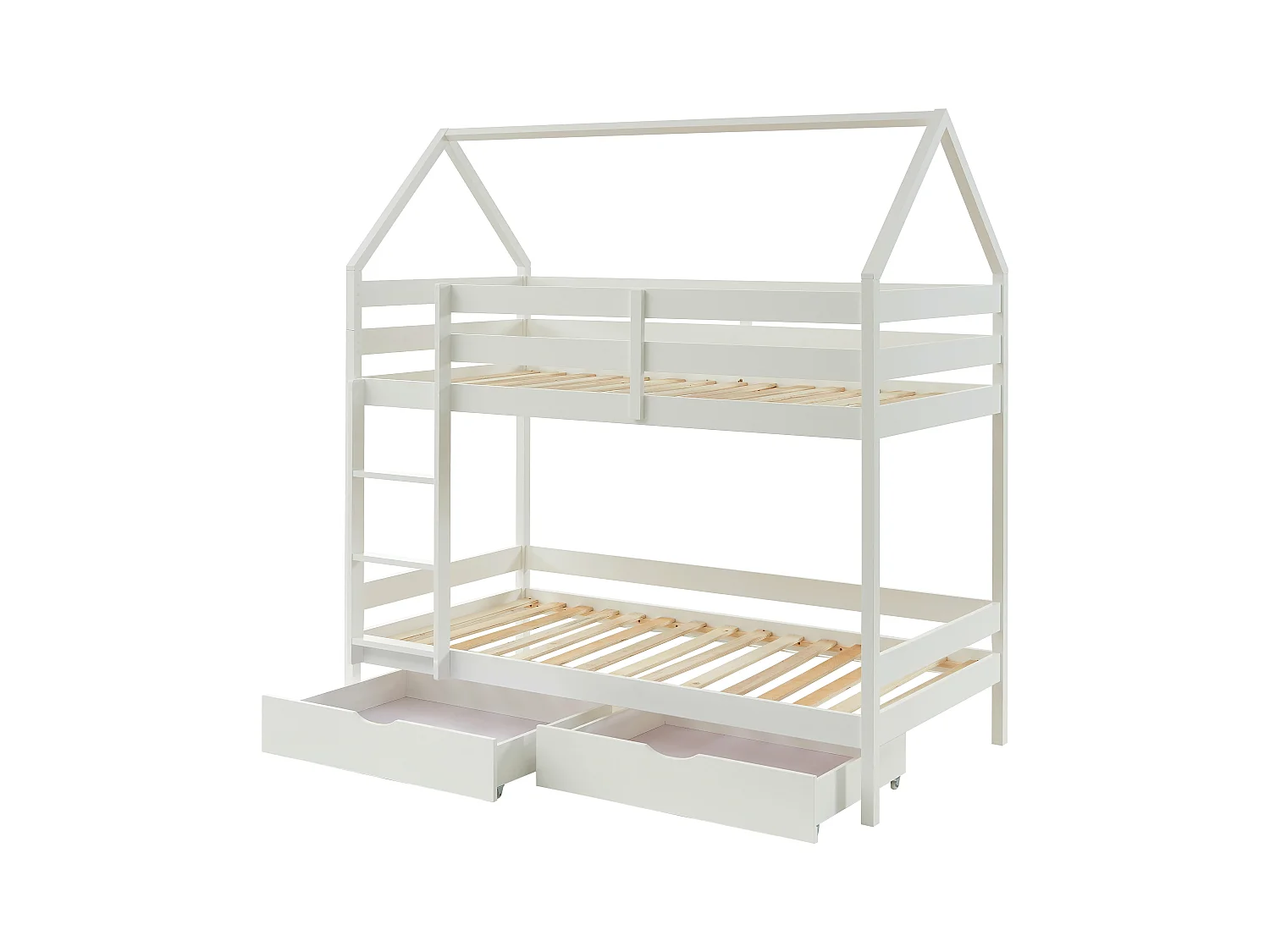 Lits superposés cabane 2 x 90 x 190 cm - 2 tiroirs - Pin - Blanc - CHORI