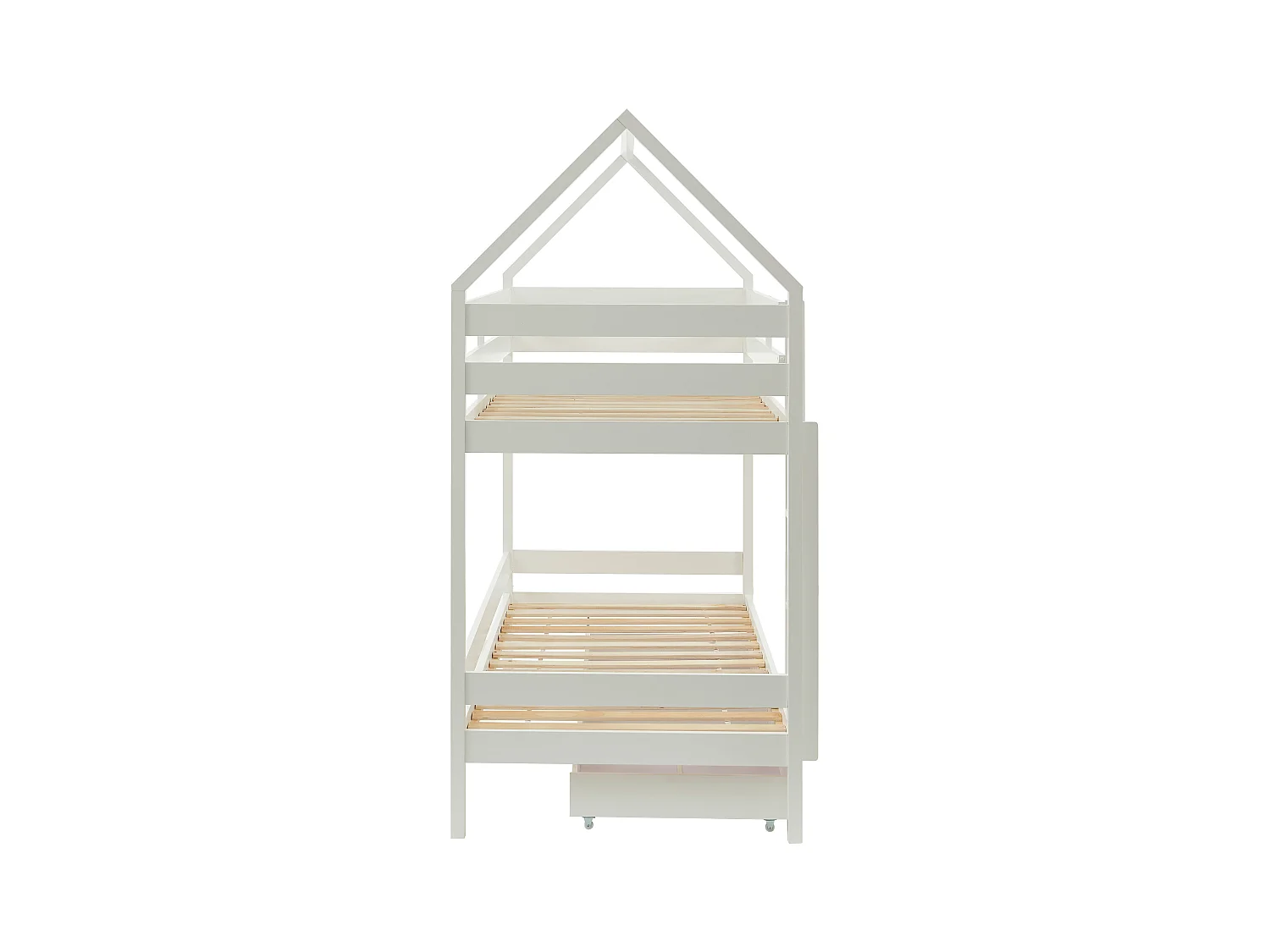 Lits superposés cabane 2 x 90 x 190 cm - 2 tiroirs - Pin - Blanc - CHORI