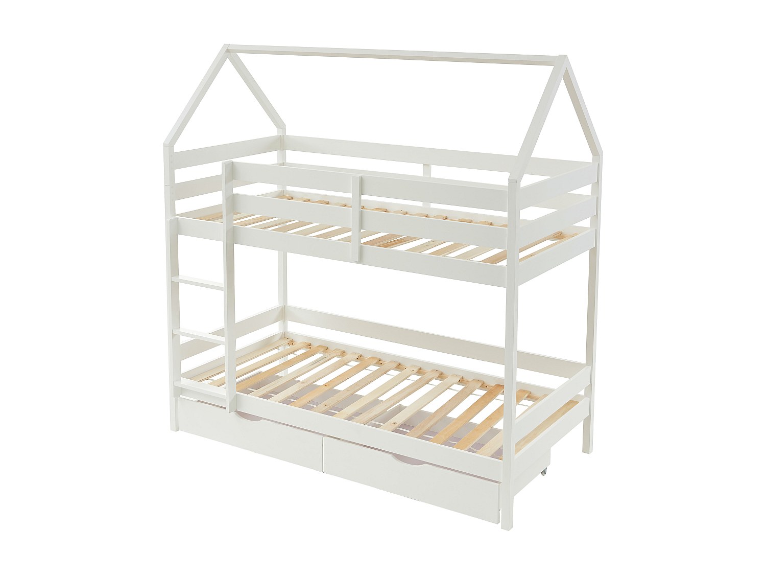 Etagenbett Hausbett mit 2 Schubladen - Kiefernholz - 2 x 90 x 190 cm - Weiß günstig online kaufen