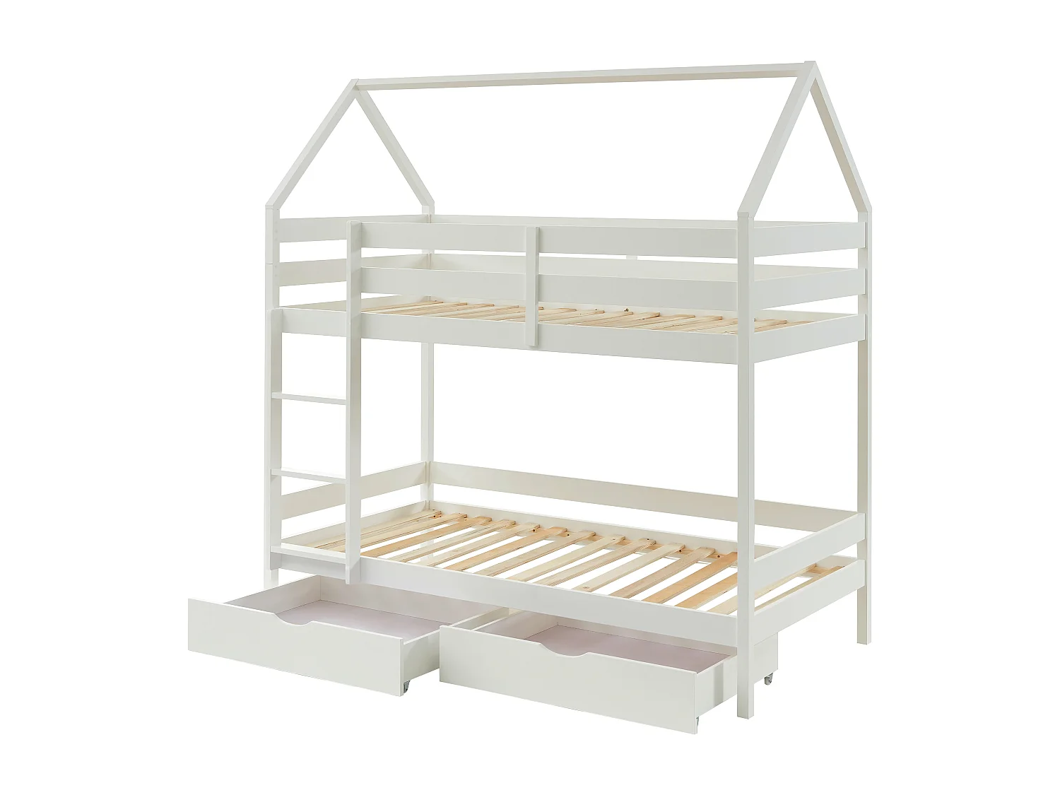 Lits superposés cabane 2 x 90 x 190 cm - 2 tiroirs - Pin - Blanc - CHORI