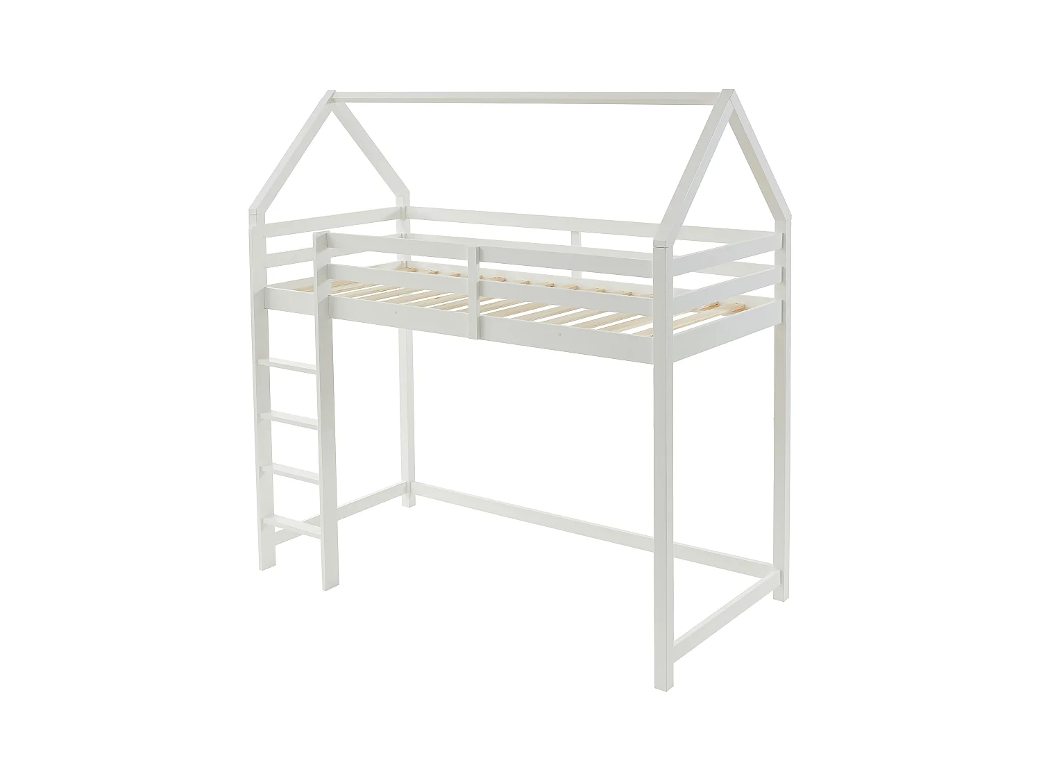 Cama alta cabaña 90 x 190 cm - Pino macizo - Blanco - TARZIA