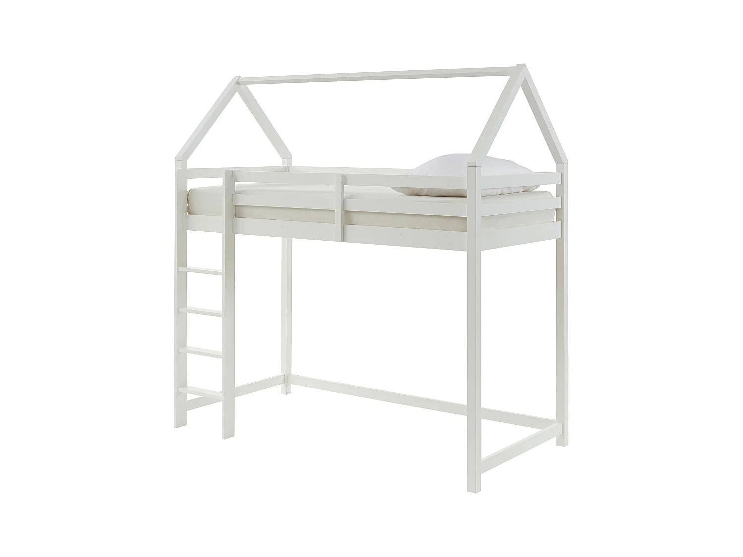 Cama alta cabaña 90 x 190 cm - Pino macizo - Blanco - TARZIA