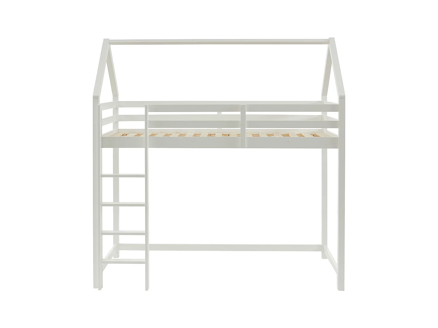 Cama alta cabaña 90 x 190 cm - Pino macizo - Blanco - TARZIA