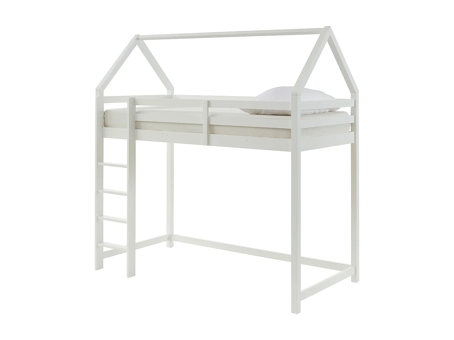 Letto a soppalco capanna 90 x 190 cm Pino massello Bianco - TARZIA