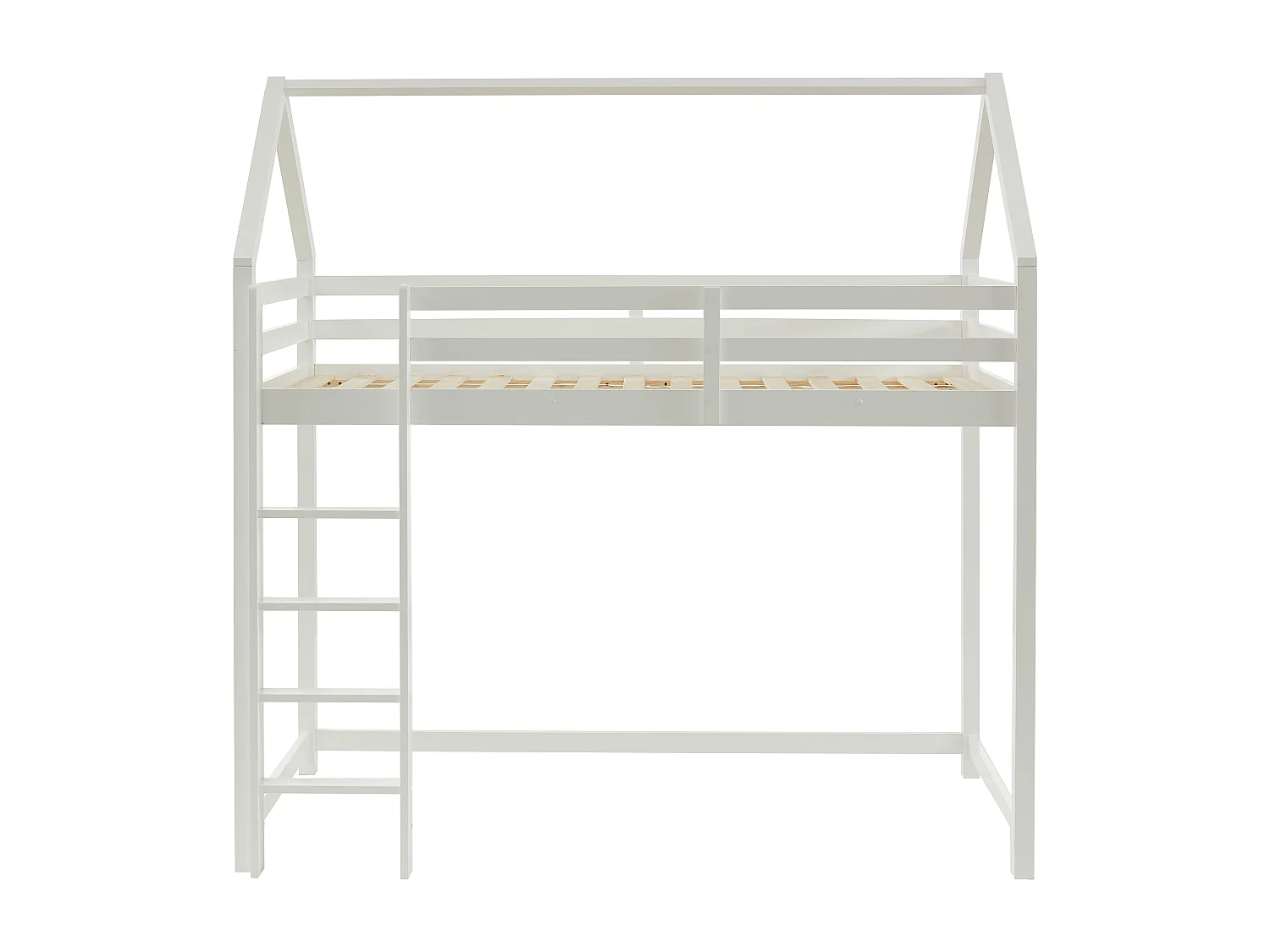 Letto a soppalco capanna 90 x 190 cm Pino massello Bianco - TARZIA