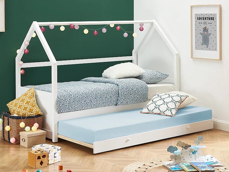 Lit gigogne cabane 2 x 90 x 190 cm - Pin - Blanc - HURRA