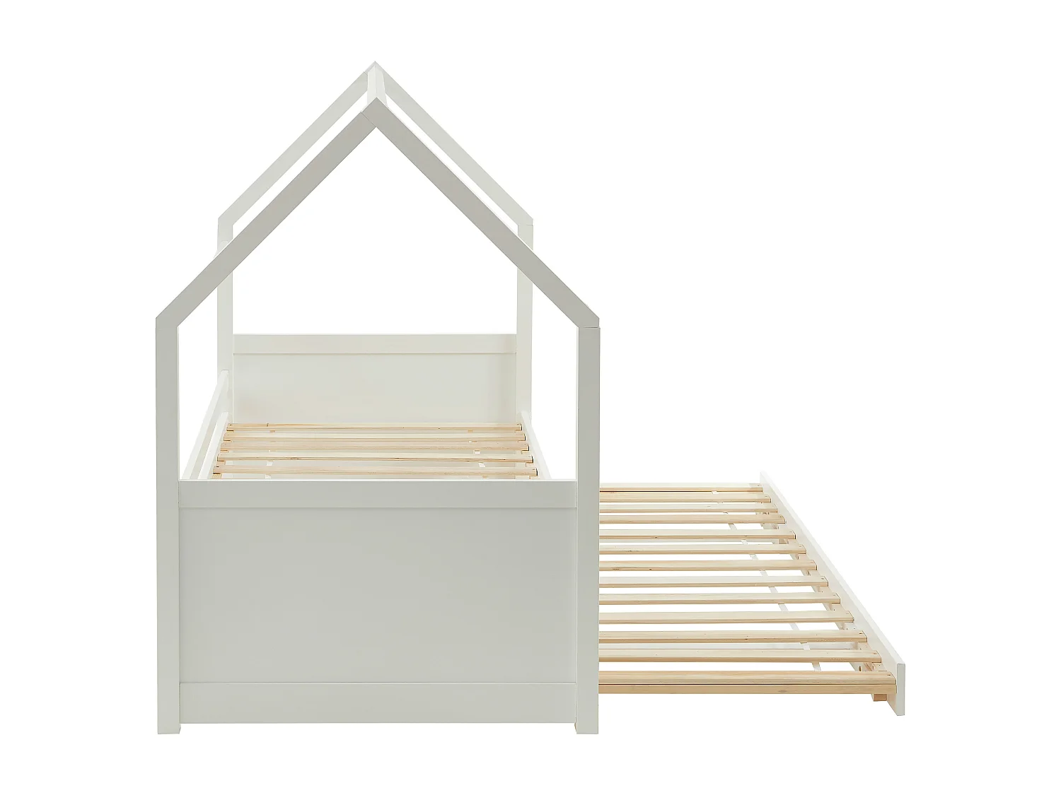 Łóżko wysuwane domek 2 szuflady 2 x 90 x 190 cm – Drewno sosnowe – Białe – CHORI