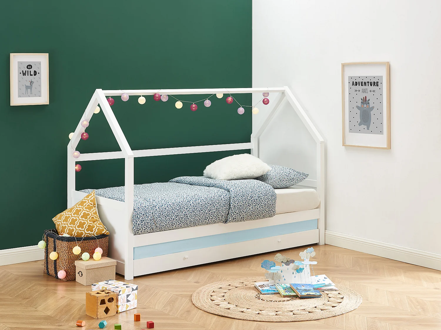Lit gigogne cabane 2 x 90 x 190 cm - Pin - Blanc - HURRA