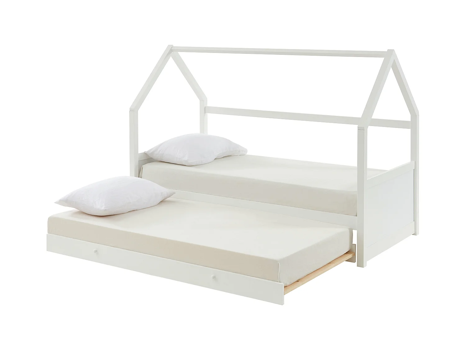 Cama nido cabaña 2 x 90 x 190 cm - Pino - Blanco - HURRA