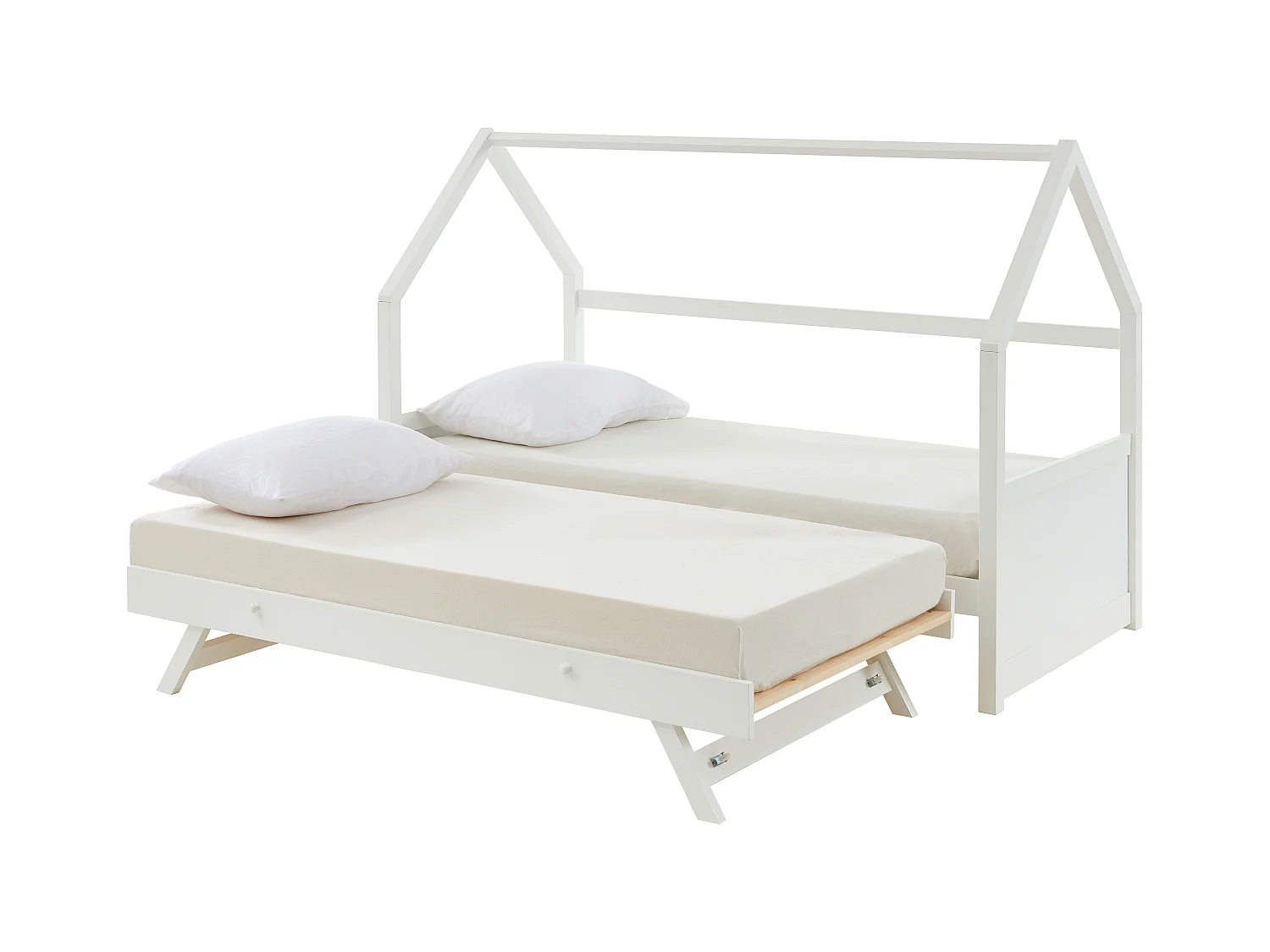 Cama nido cabaña 2 x 90 x 190 cm - Pino - Blanco - HURRA