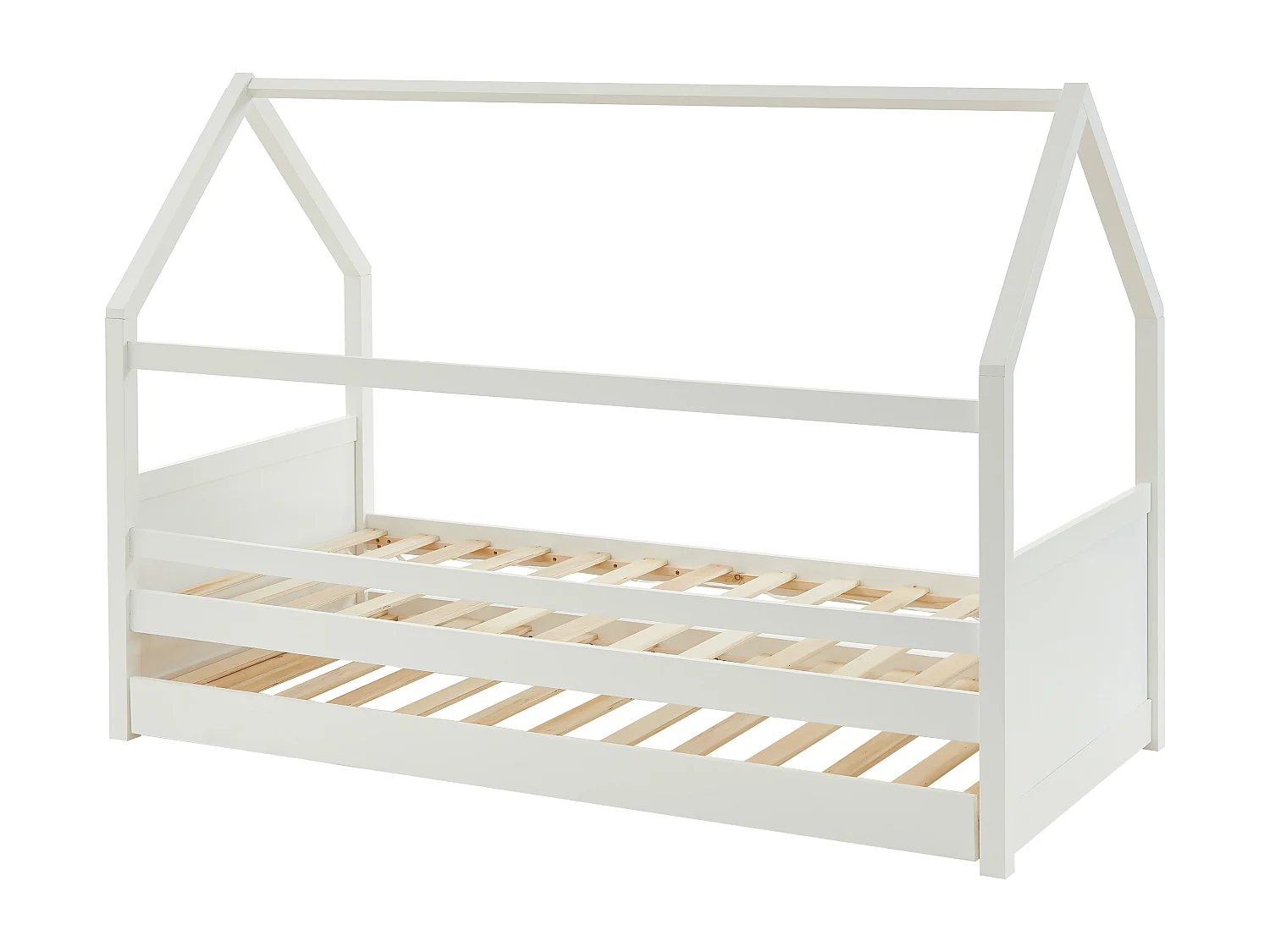 Lit gigogne cabane 2 x 90 x 190 cm - Pin - Blanc - HURRA