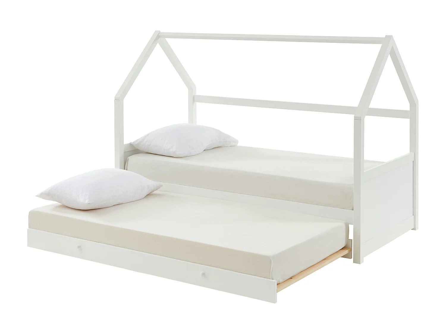 Lit gigogne cabane 2 x 90 x 190 cm - Pin - Blanc - HURRA