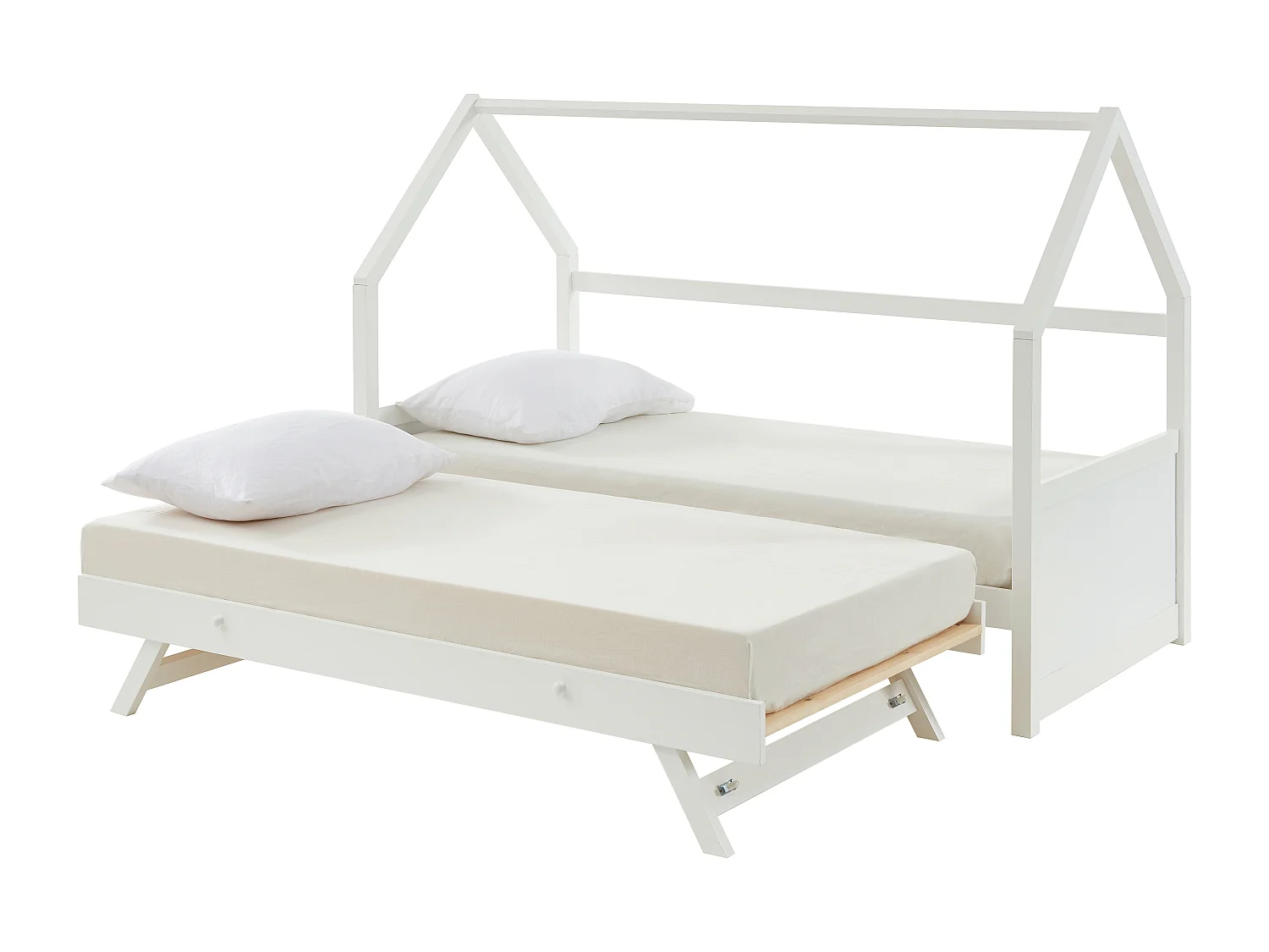 Lit gigogne cabane 2 x 90 x 190 cm - Pin - Blanc - HURRA