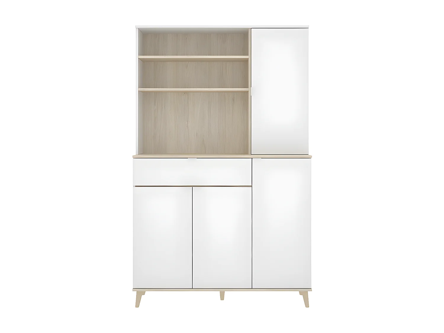Buffet de cuisine WAJDI - 4 portes, 1 tiroir et 3 niches - Blanc et chêne