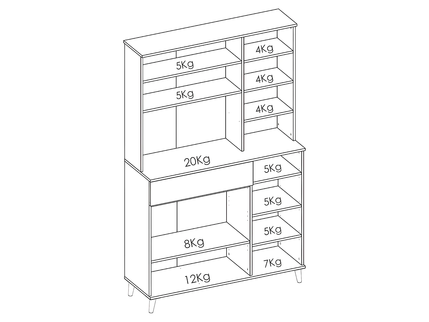 Buffet de cuisine WAJDI - 4 portes, 1 tiroir et 3 niches - Blanc et chêne