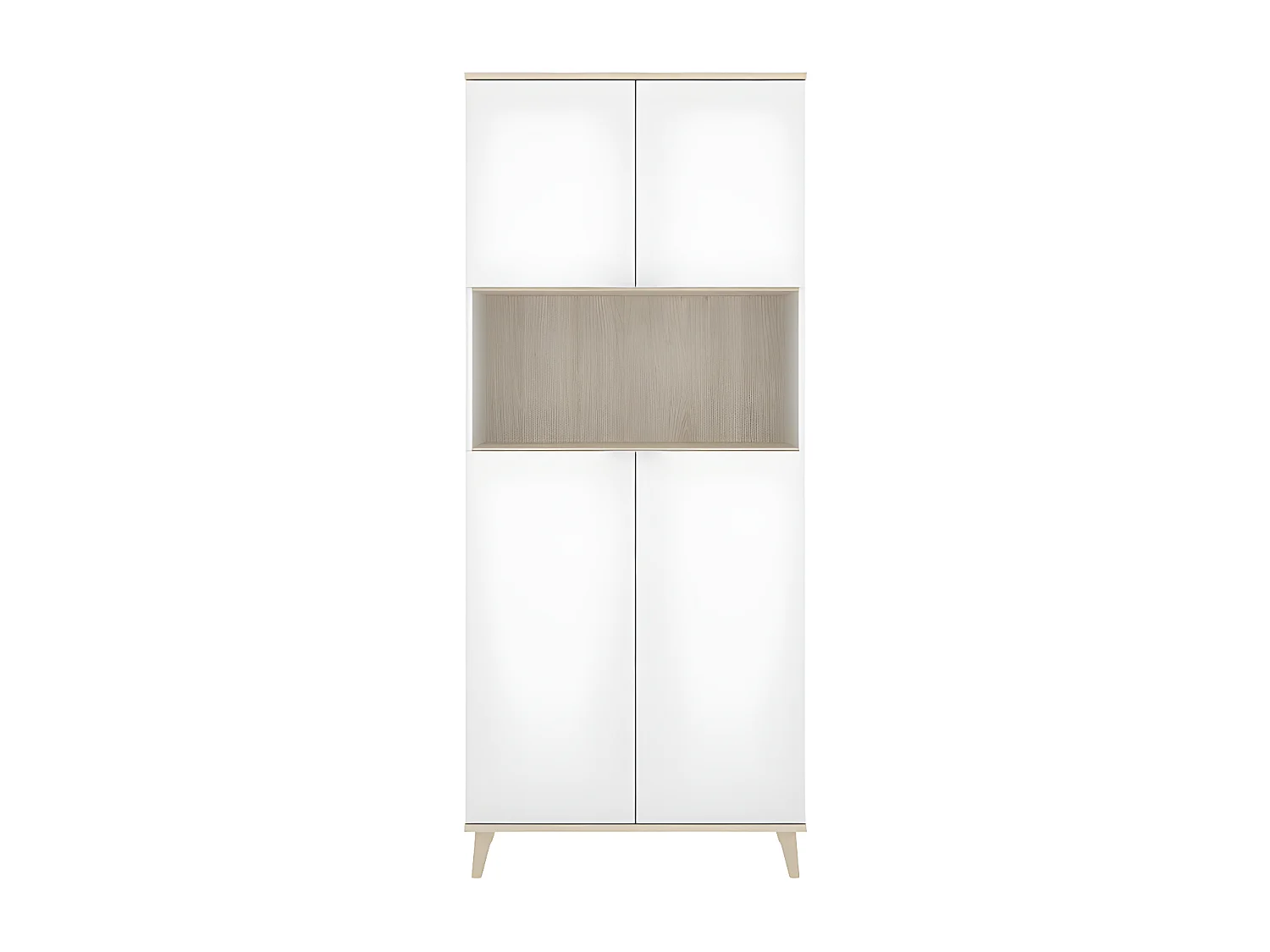 Buffet de cuisine WAJDI - 4 portes et 1 niche - Blanc et chêne