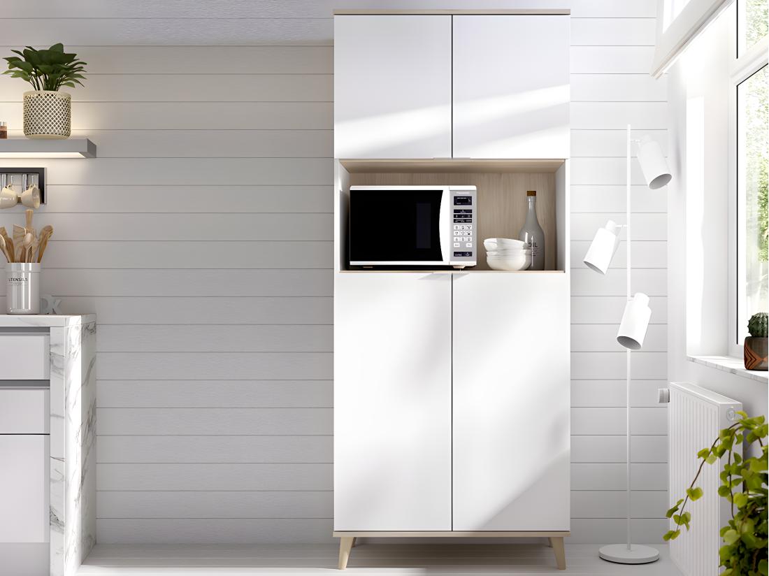 vente unique Buffet de cuisine WAJDI - 4 portes et 1 niche - Blanc et chêne