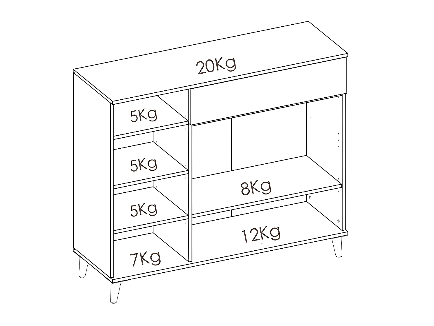 Aparador de cocina WAJDI - 2 puertas, 1 cajón y 4 estantes - Blanco y roble
