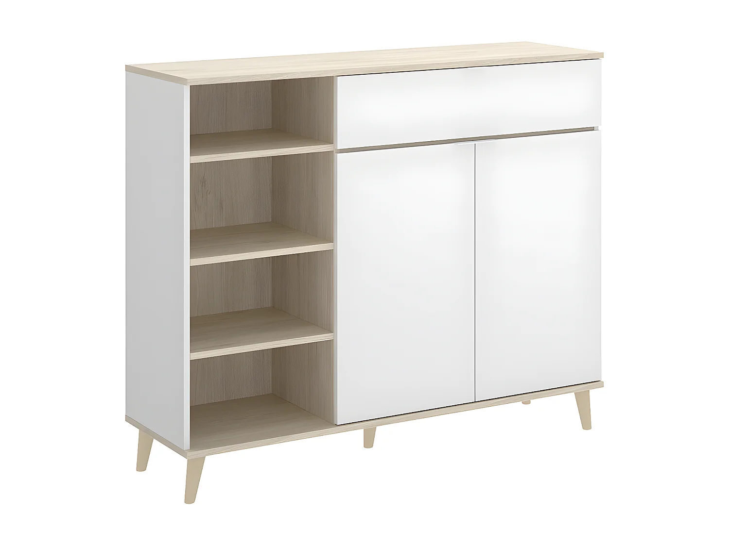 Keukenbuffet WAJDI - 2 deuren, 1 lade en 4 nissen - Wit en eiken