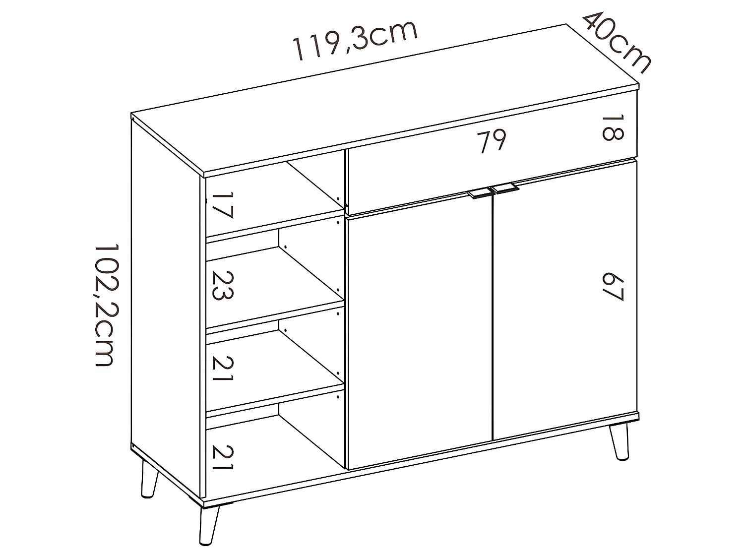Keukenbuffet WAJDI - 2 deuren, 1 lade en 4 nissen - Wit en eiken