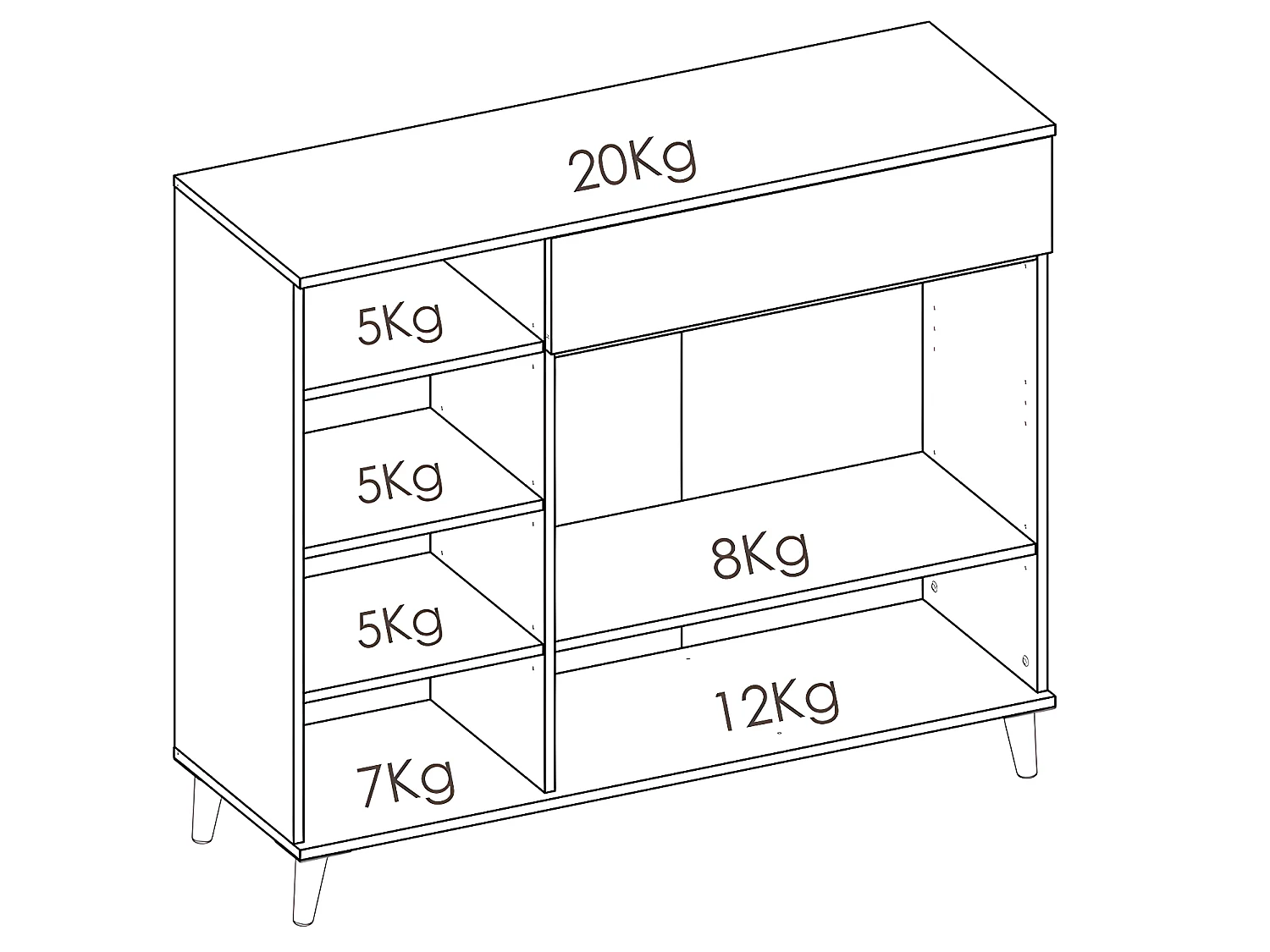 Keukenbuffet WAJDI - 2 deuren, 1 lade en 4 nissen - Wit en eiken