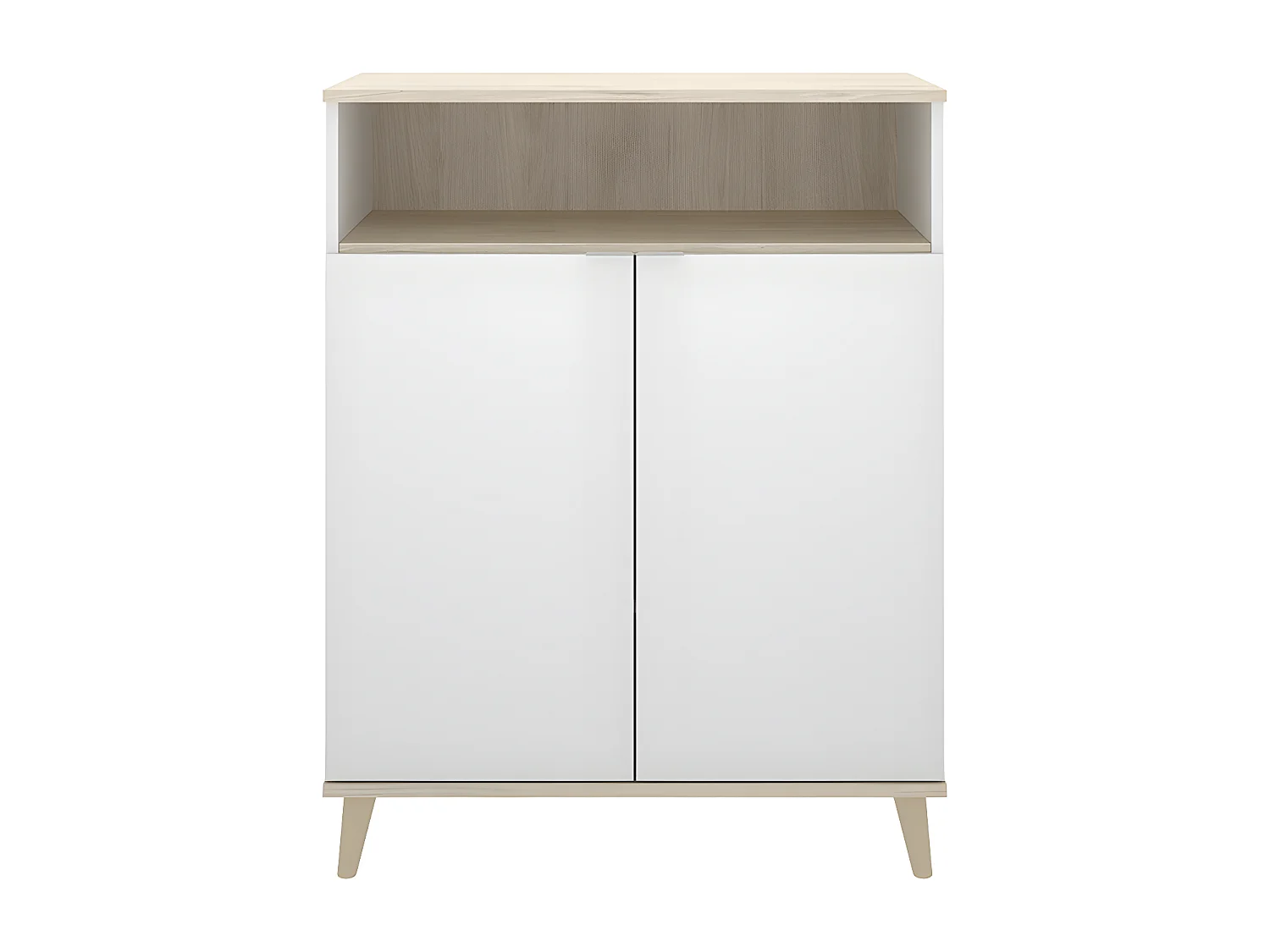 Buffet de cuisine WAJDI - 2 portes et 1 niche - Blanc et chêne