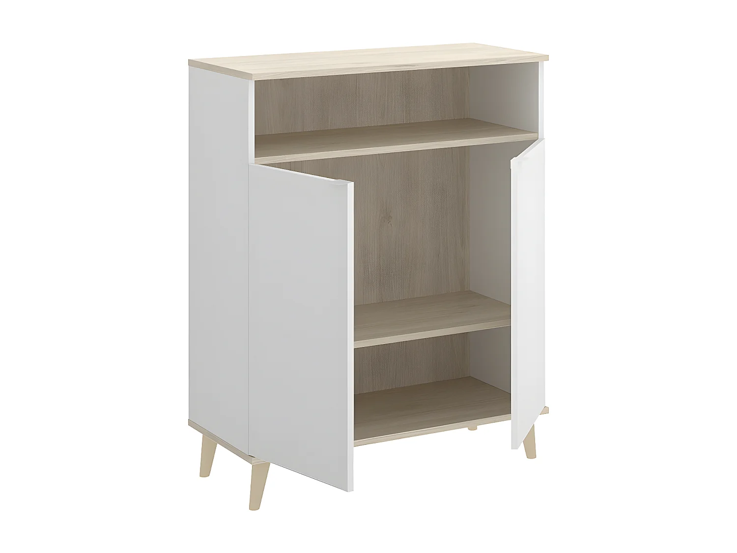 Buffet de cuisine WAJDI - 2 portes et 1 niche - Blanc et chêne