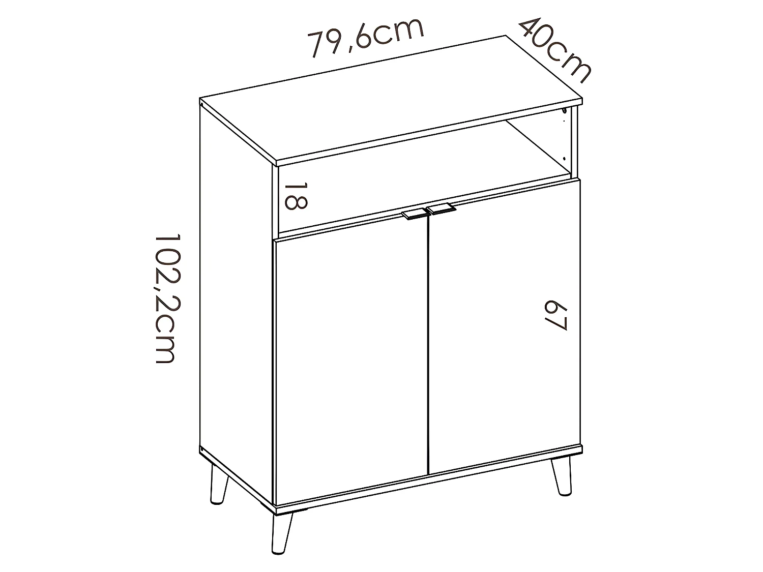 Buffet de cuisine WAJDI - 2 portes et 1 niche - Blanc et chêne