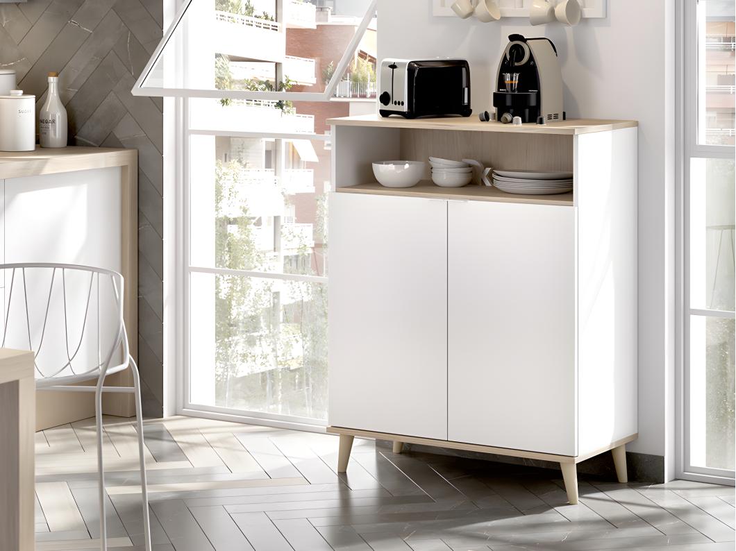 Aparador de cozinha com 2 portas e 1 nicho cor branco e carvalho - WAJDI