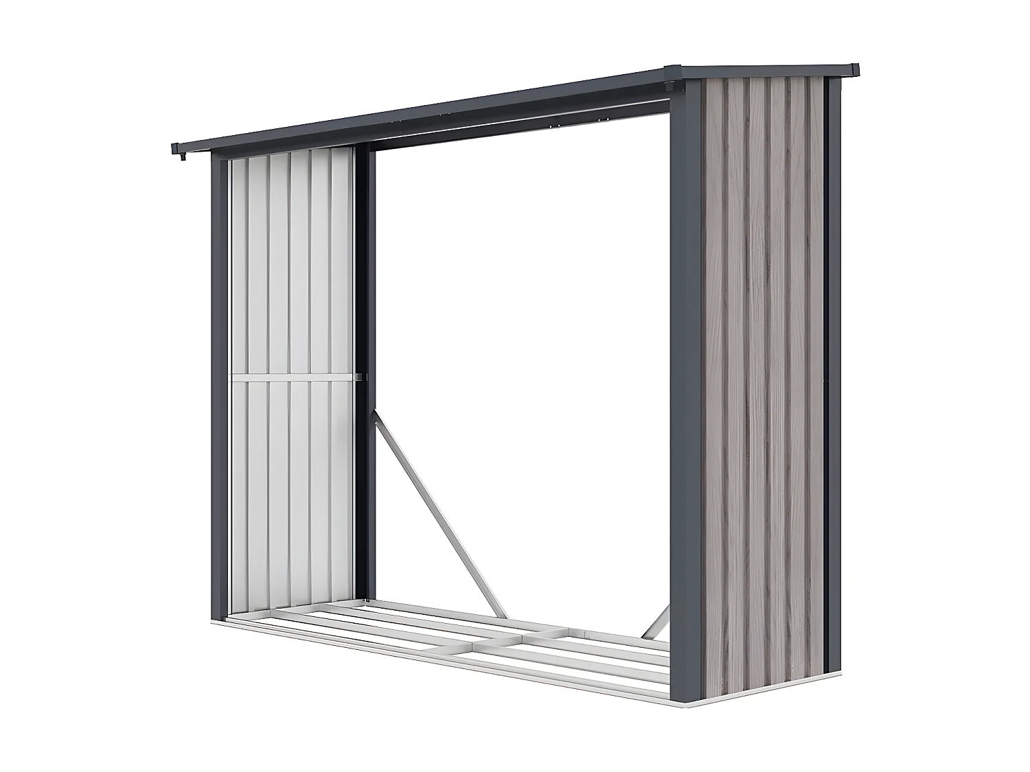 Abri bûches métal en acier galvanisé effet bois 3,27 m3 - 4 stères - L242 x P89 x H190 cm - WINWOOD