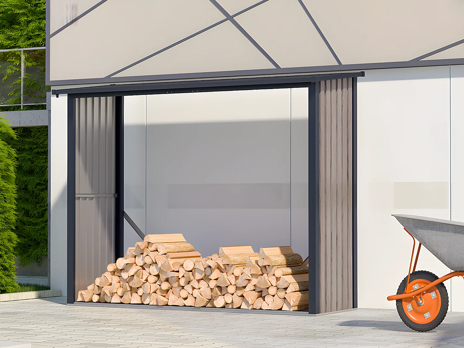 Abri bûches métal en acier galvanisé effet bois 3,27 m3 - 4 stères - L242 x P89 x H190 cm - WINWOOD