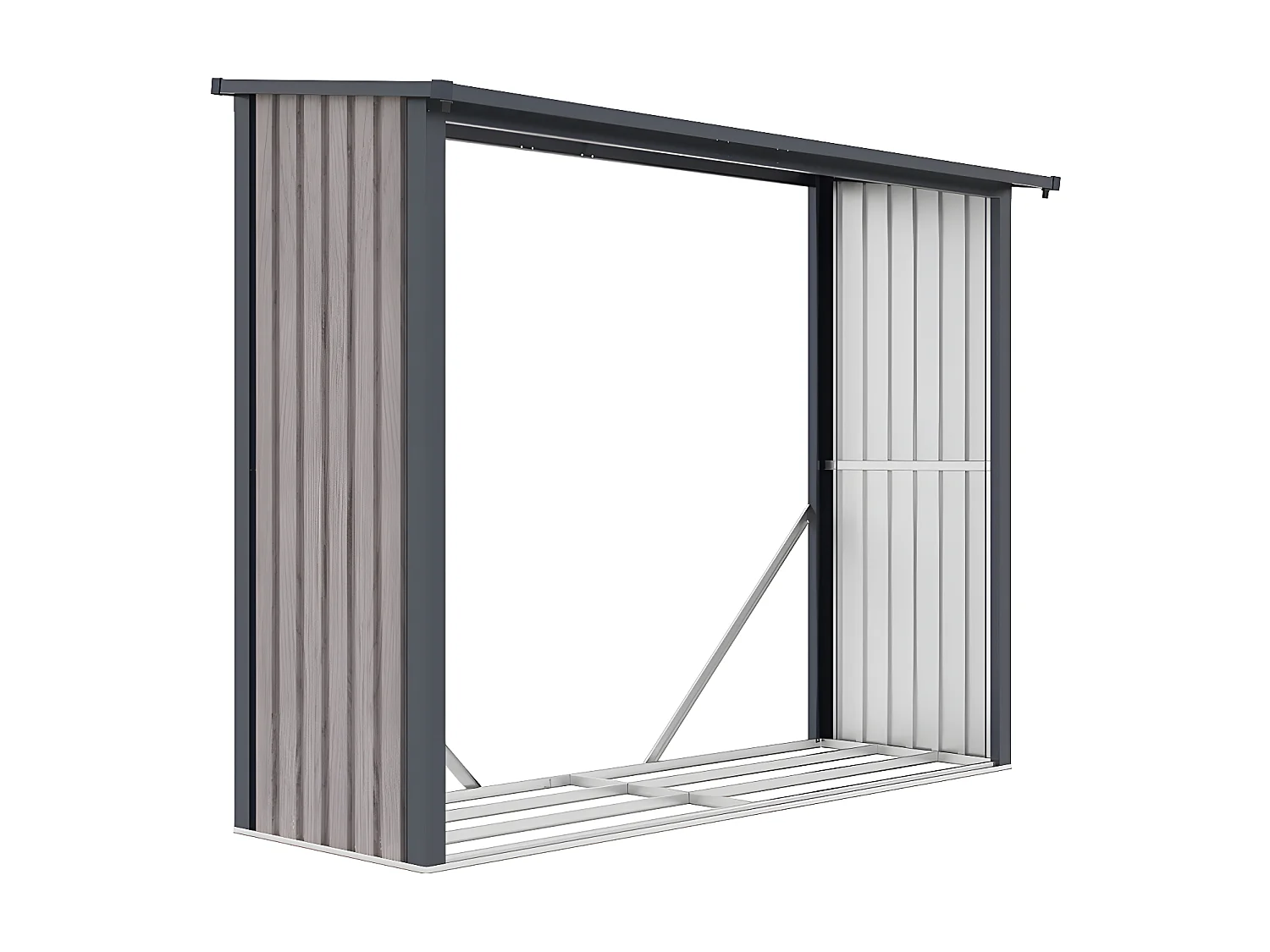 Abri bûches métal en acier galvanisé effet bois 3,27 m3 - 4 stères - L242 x P89 x H190 cm - WINWOOD