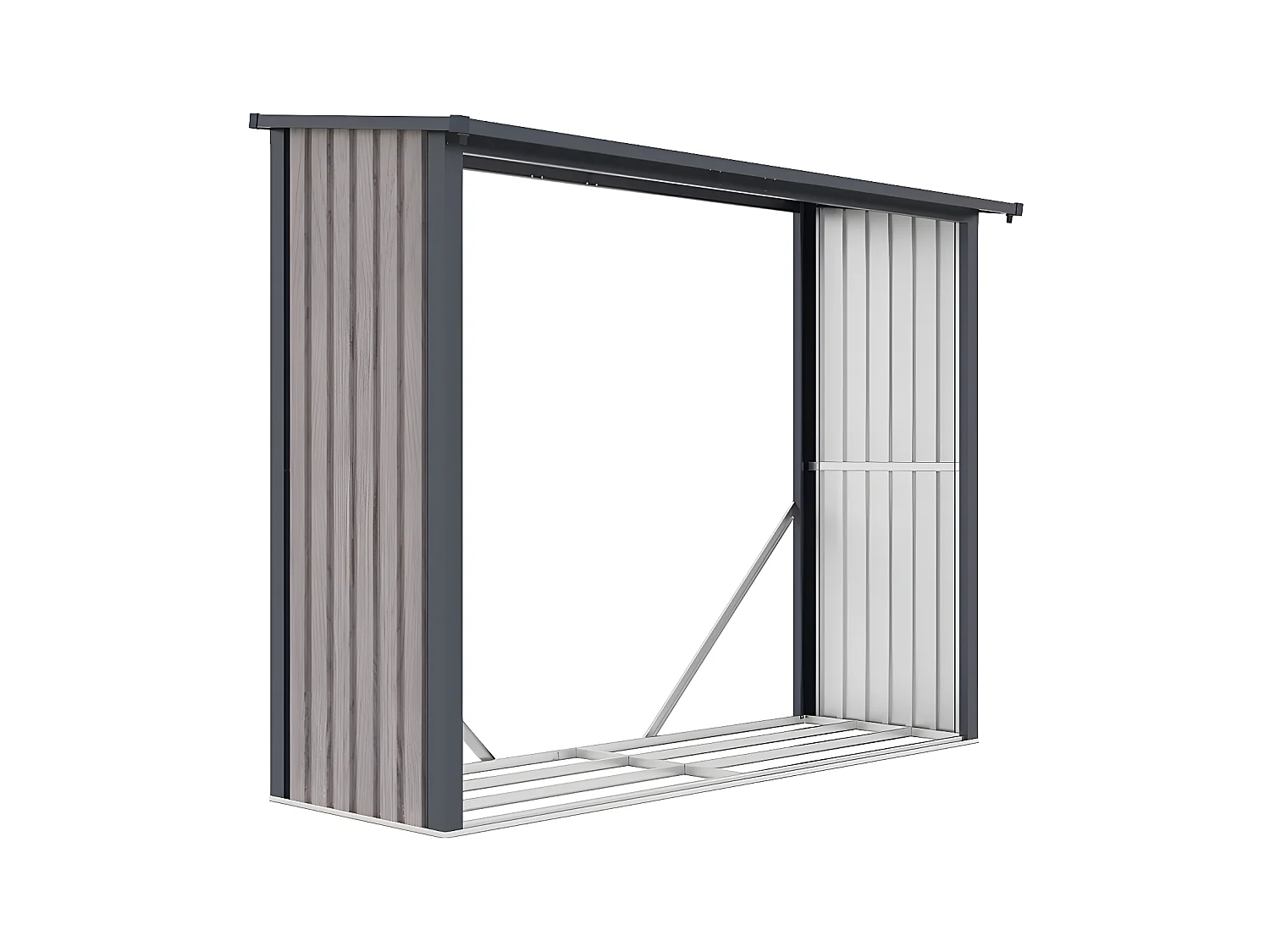 Cobertizo para leña de acero galvanizado efecto madera 4,9 estéreos - 4,1 m3 WINWOOD - Ancho 242 x Prof. 89 x Alt. 190 cm