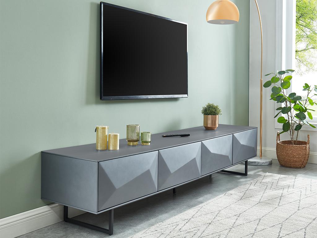 TV-Möbel ORFINA - 4 Türen - MDF & Metall - Grau