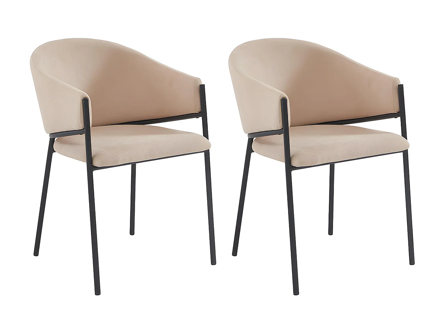 Lot de 2 chaises avec accoudoirs en tissu et métal noir - Beige - ORDIDA de Pascal MORABITO